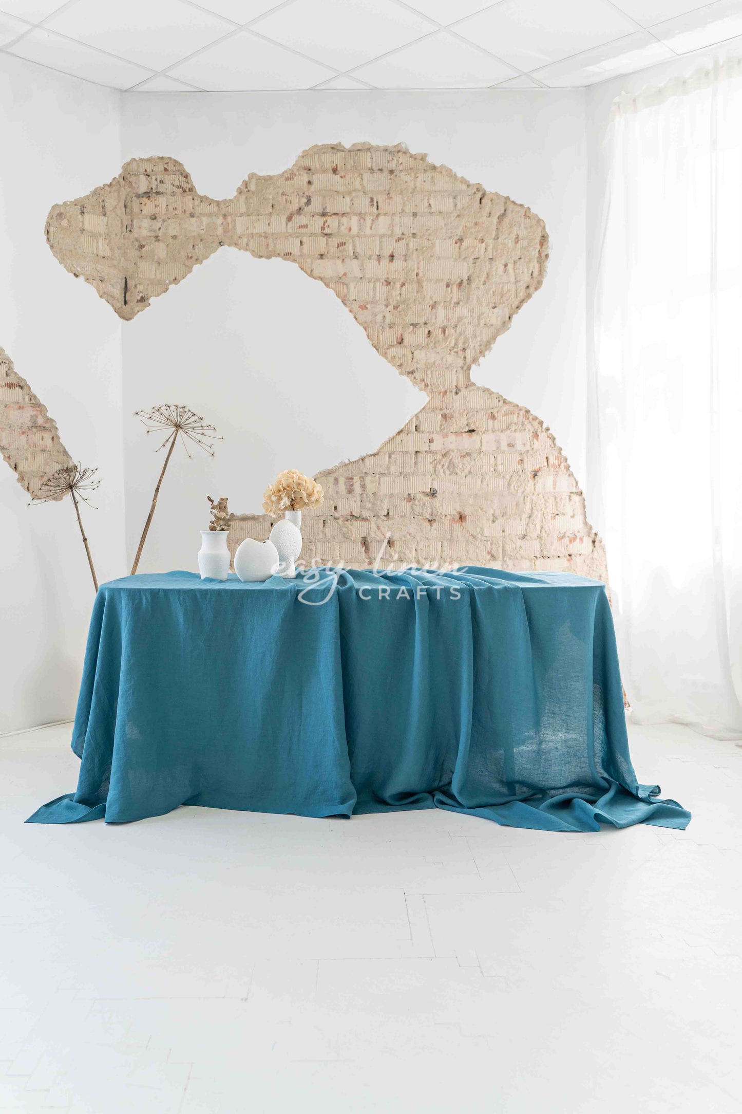Linen tablecloth in Blue color. Custom sizes available - Easy Linen Crafts