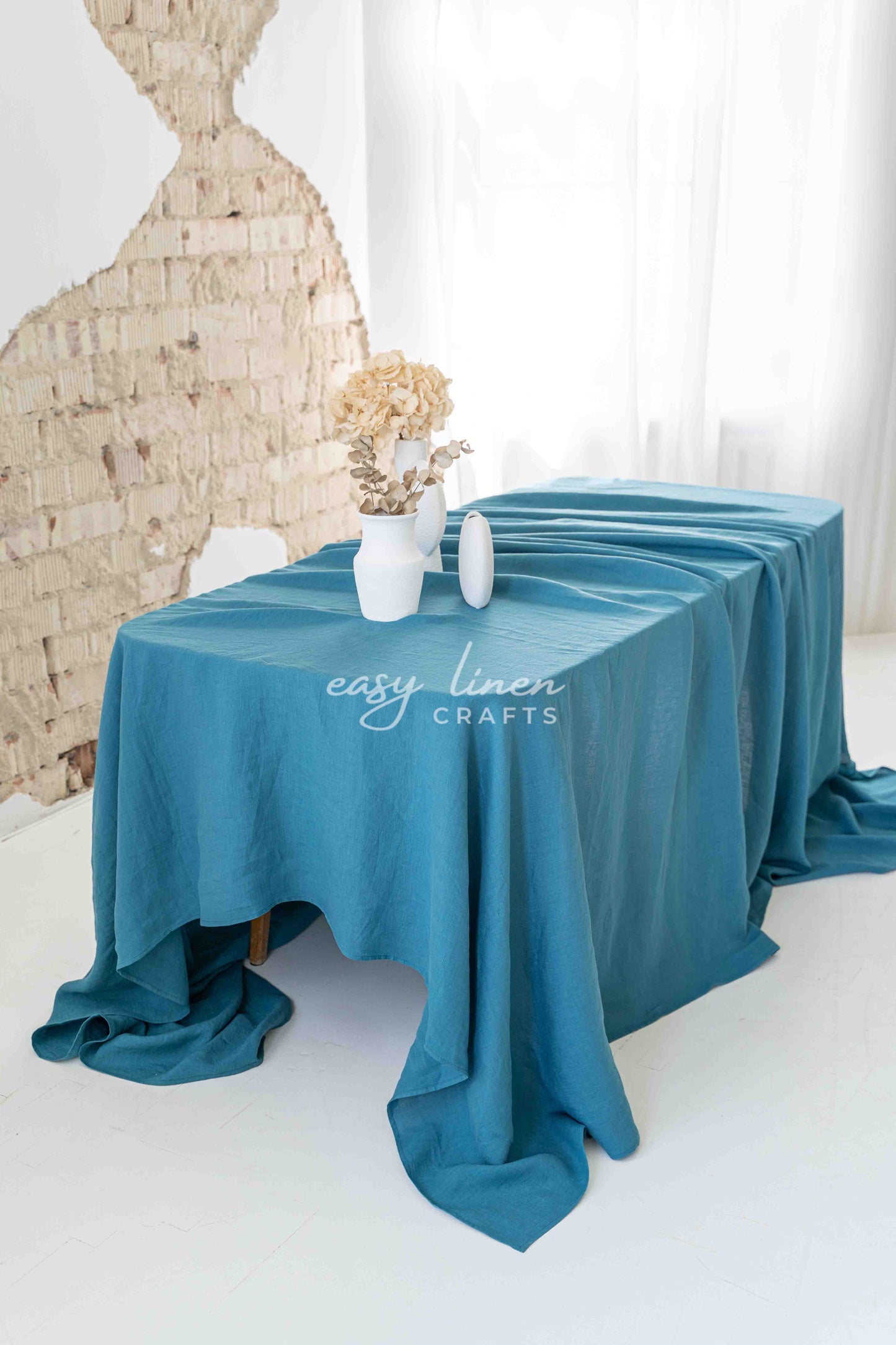 Linen tablecloth in Blue color. Custom sizes available - Easy Linen Crafts