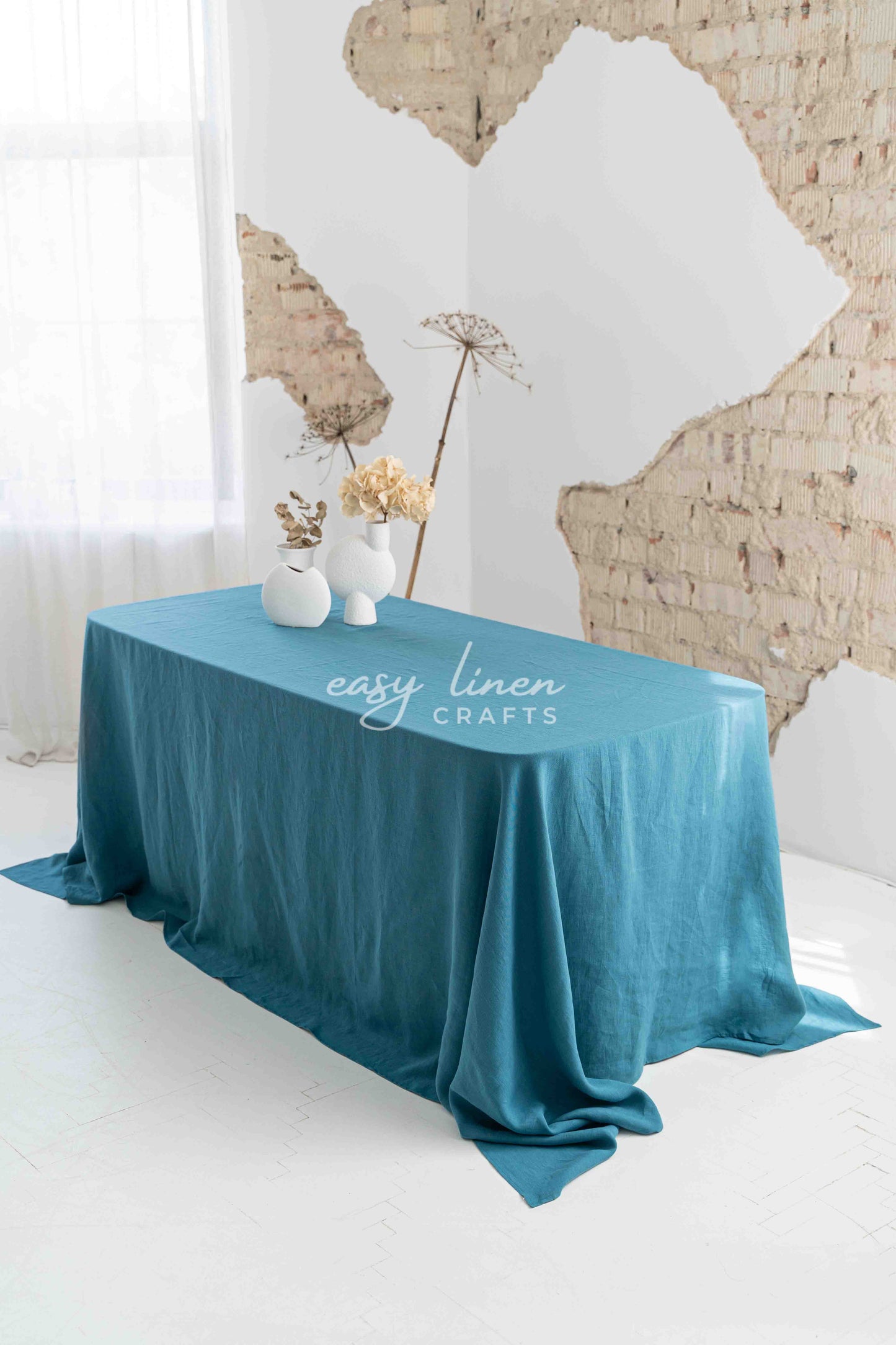 Linen tablecloth in Blue color. Custom sizes available - Easy Linen Crafts