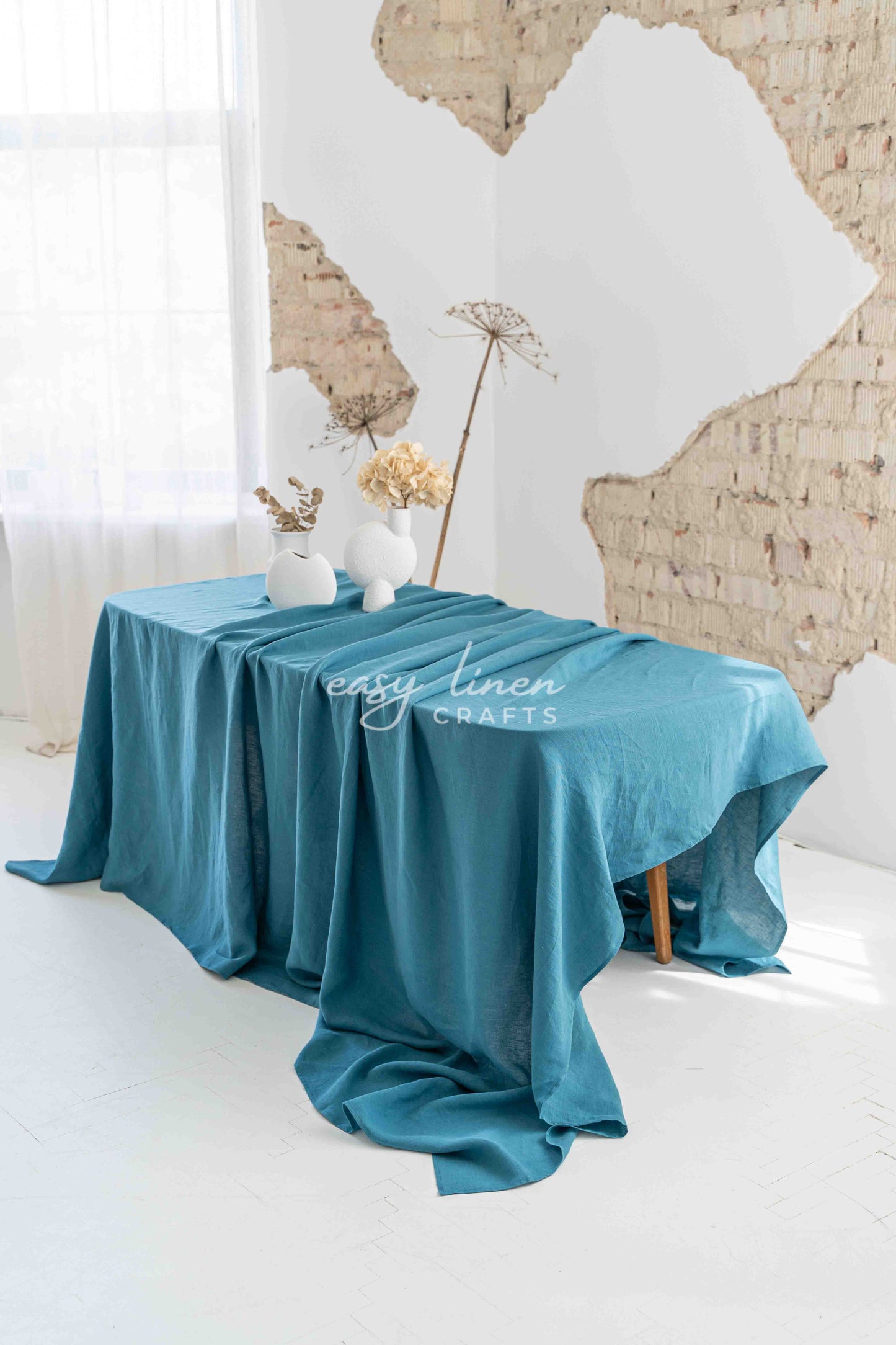 Linen tablecloth in Blue color. Custom sizes available - Easy Linen Crafts