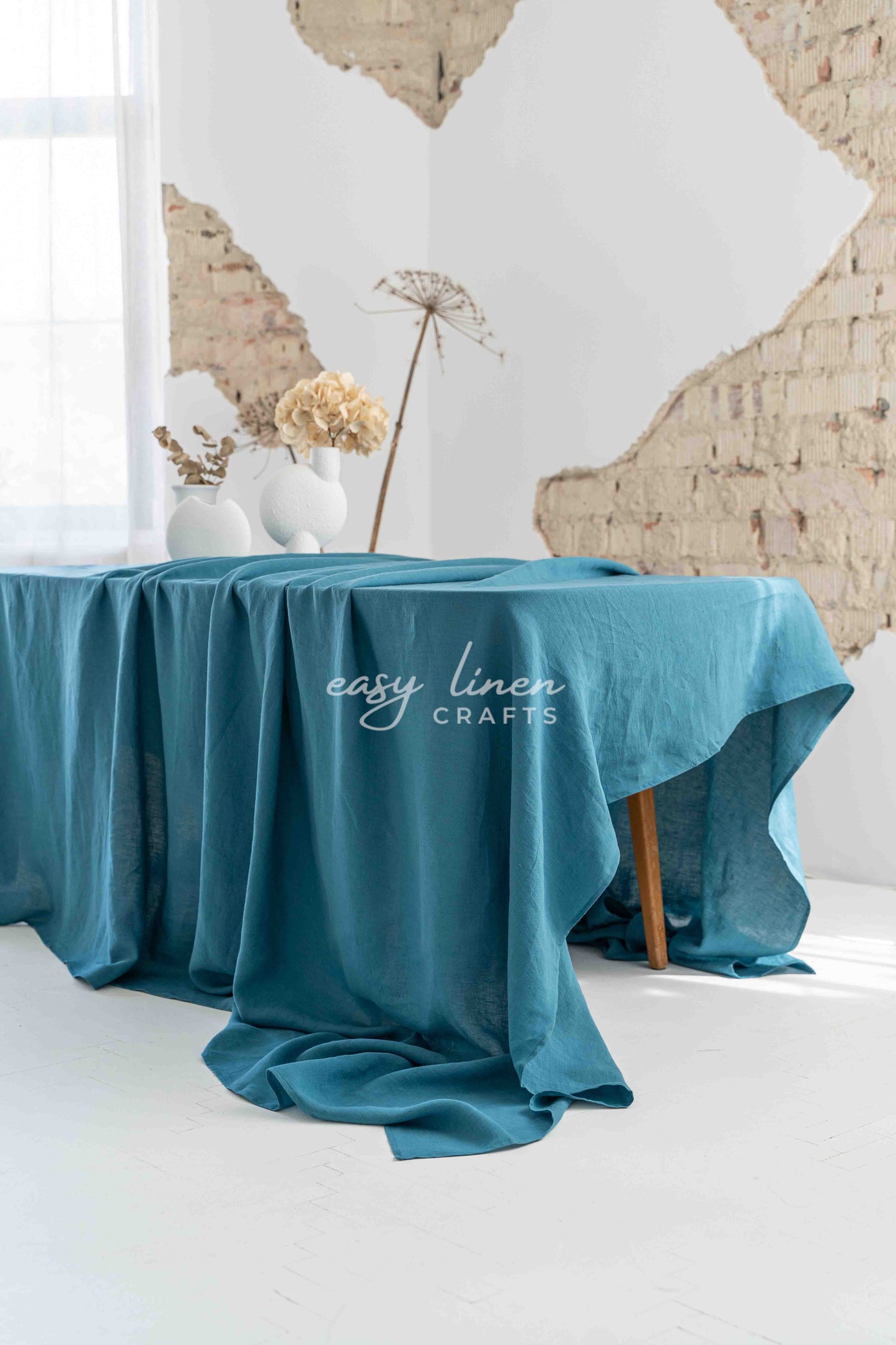Linen tablecloth in Blue color. Custom sizes available - Easy Linen Crafts
