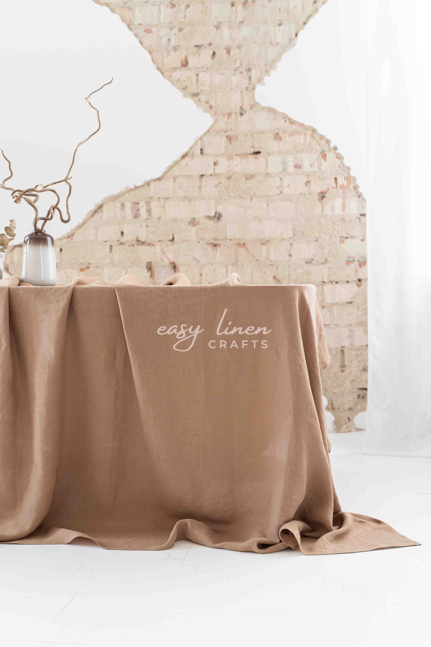 Linen tablecloth in Camel Brown color