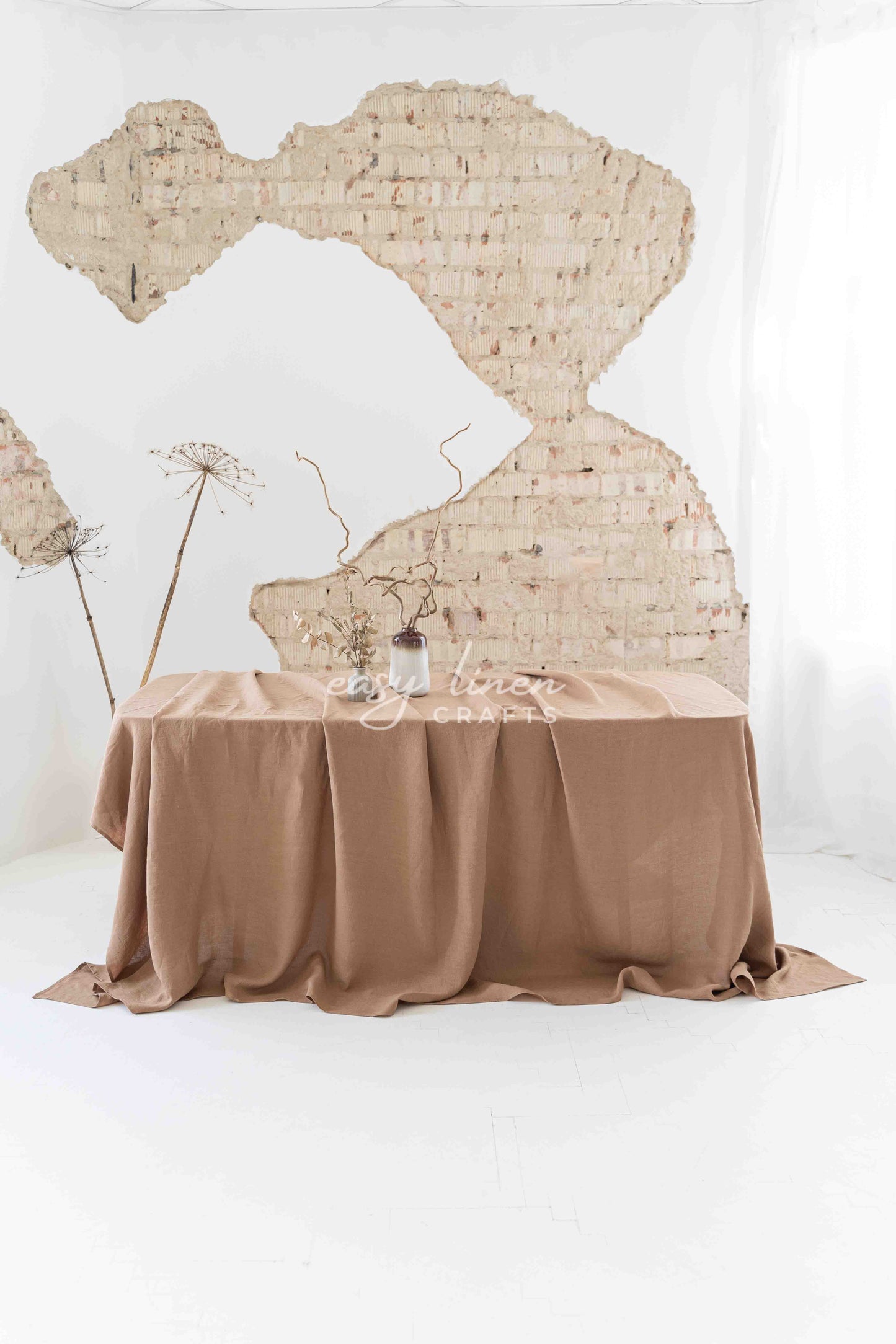 Linen tablecloth in Camel Brown color