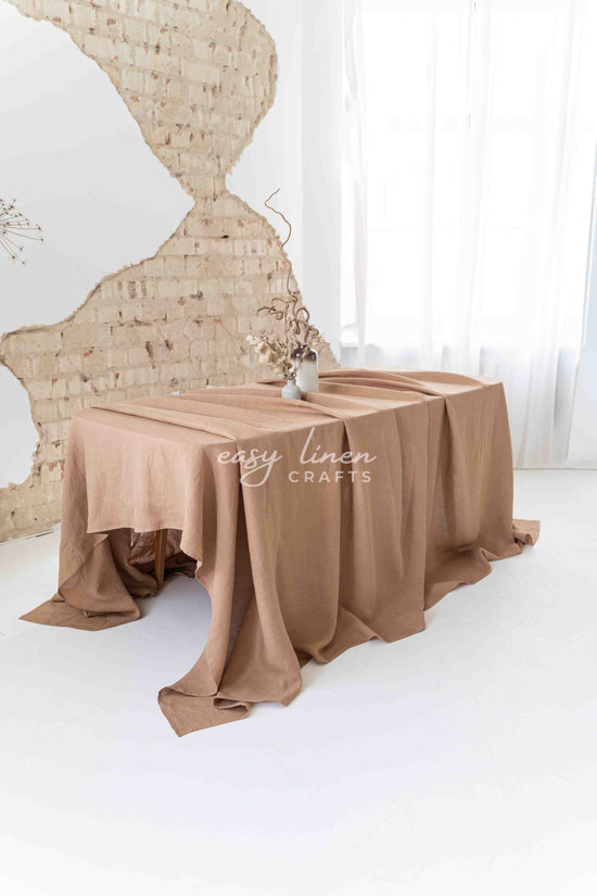 Linen tablecloth in Camel Brown color