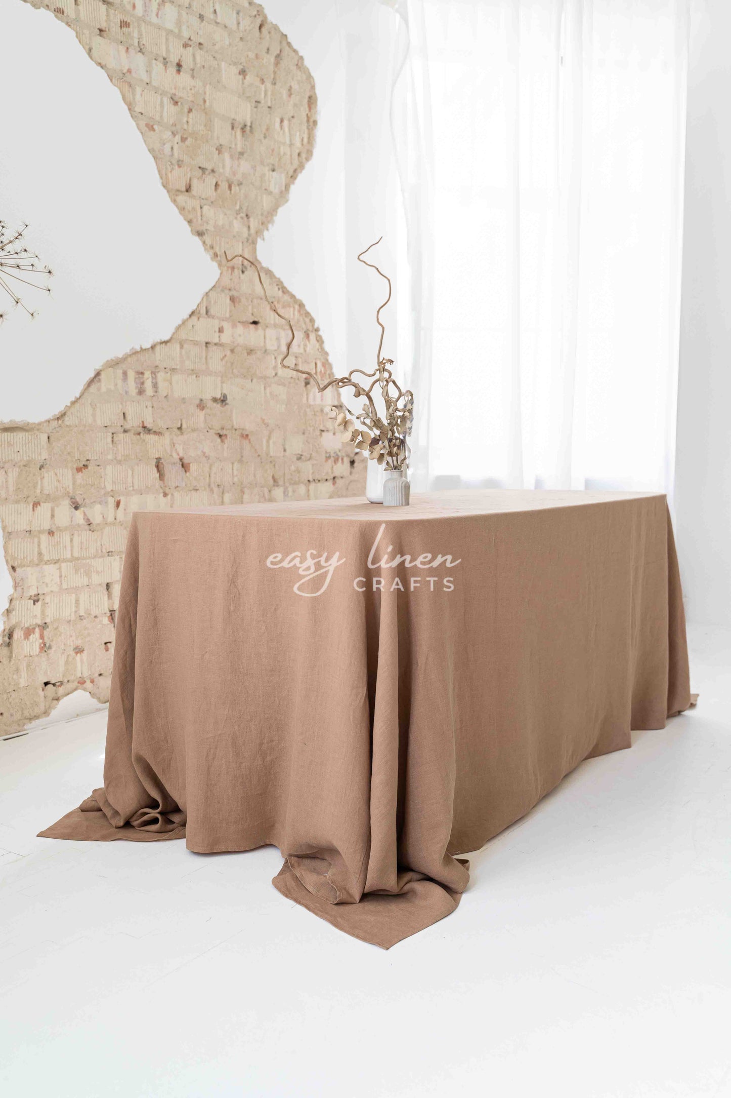 Linen tablecloth in Camel Brown color