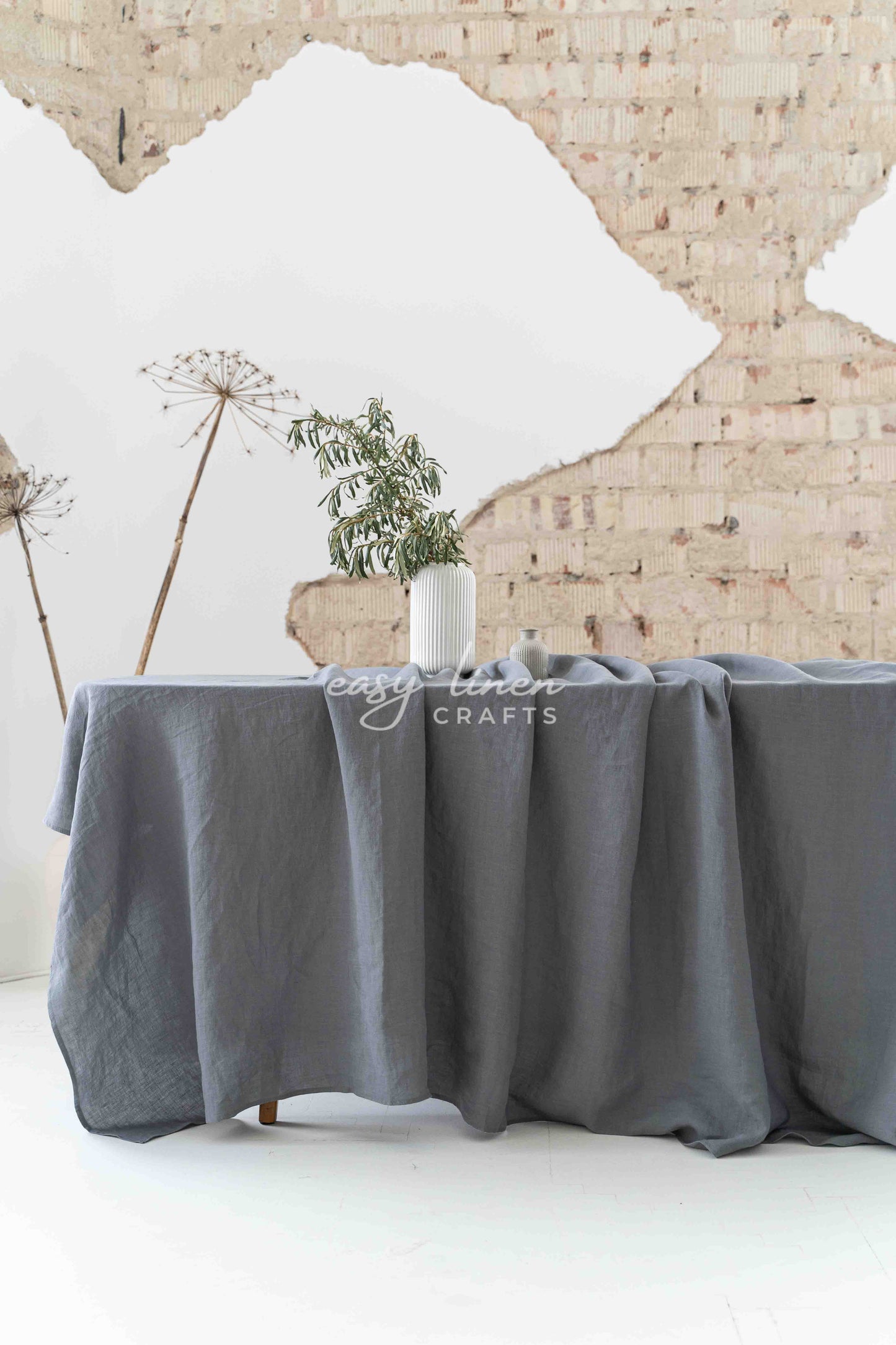 Linen tablecloth in Dark Gray color.