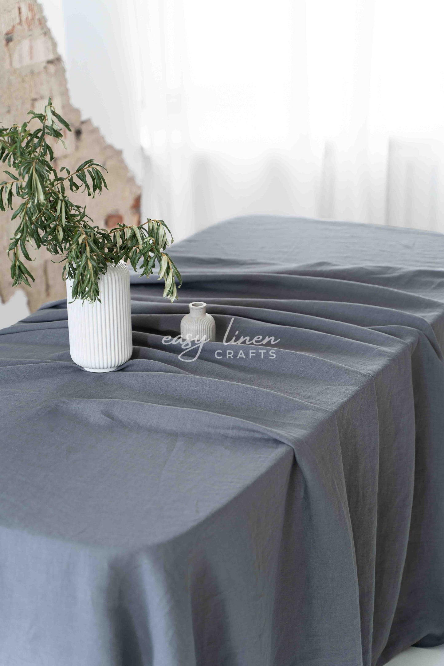 Linen tablecloth in Dark Gray color.