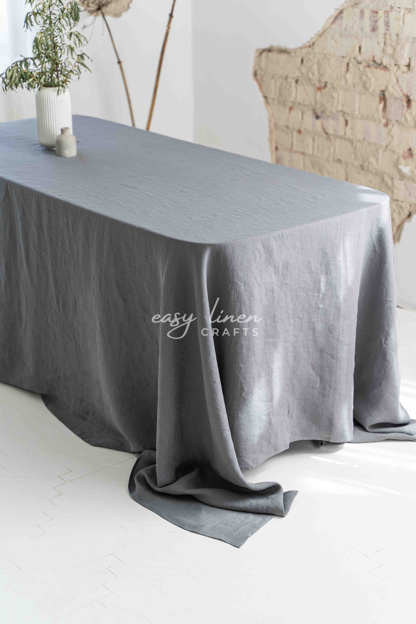 Linen tablecloth in Dark Gray color.