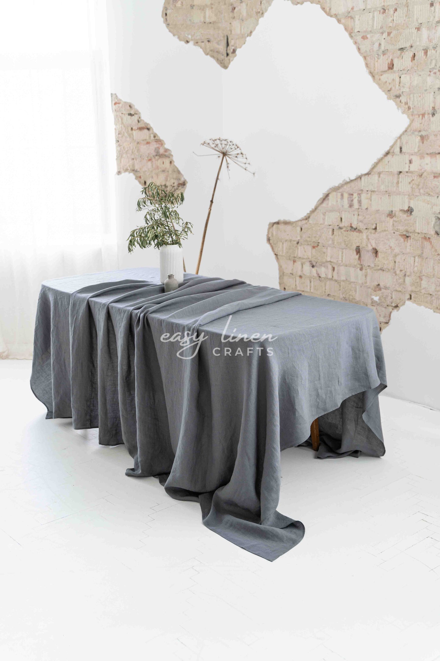 Linen tablecloth in Dark Gray color.