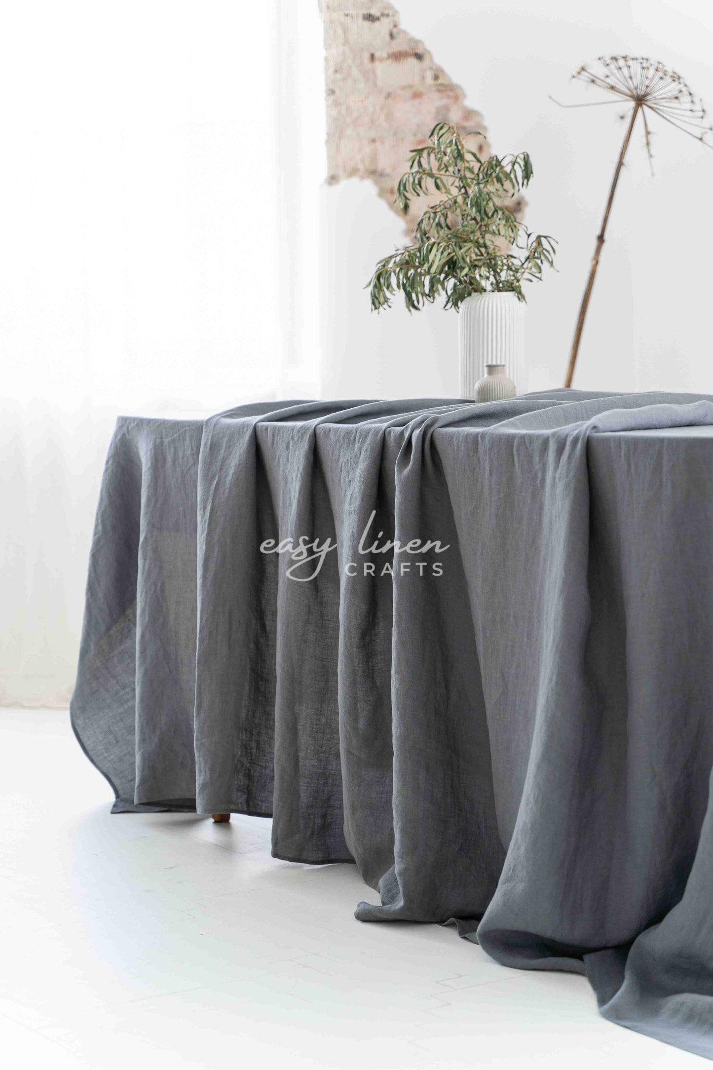 Linen tablecloth in Dark Gray color.