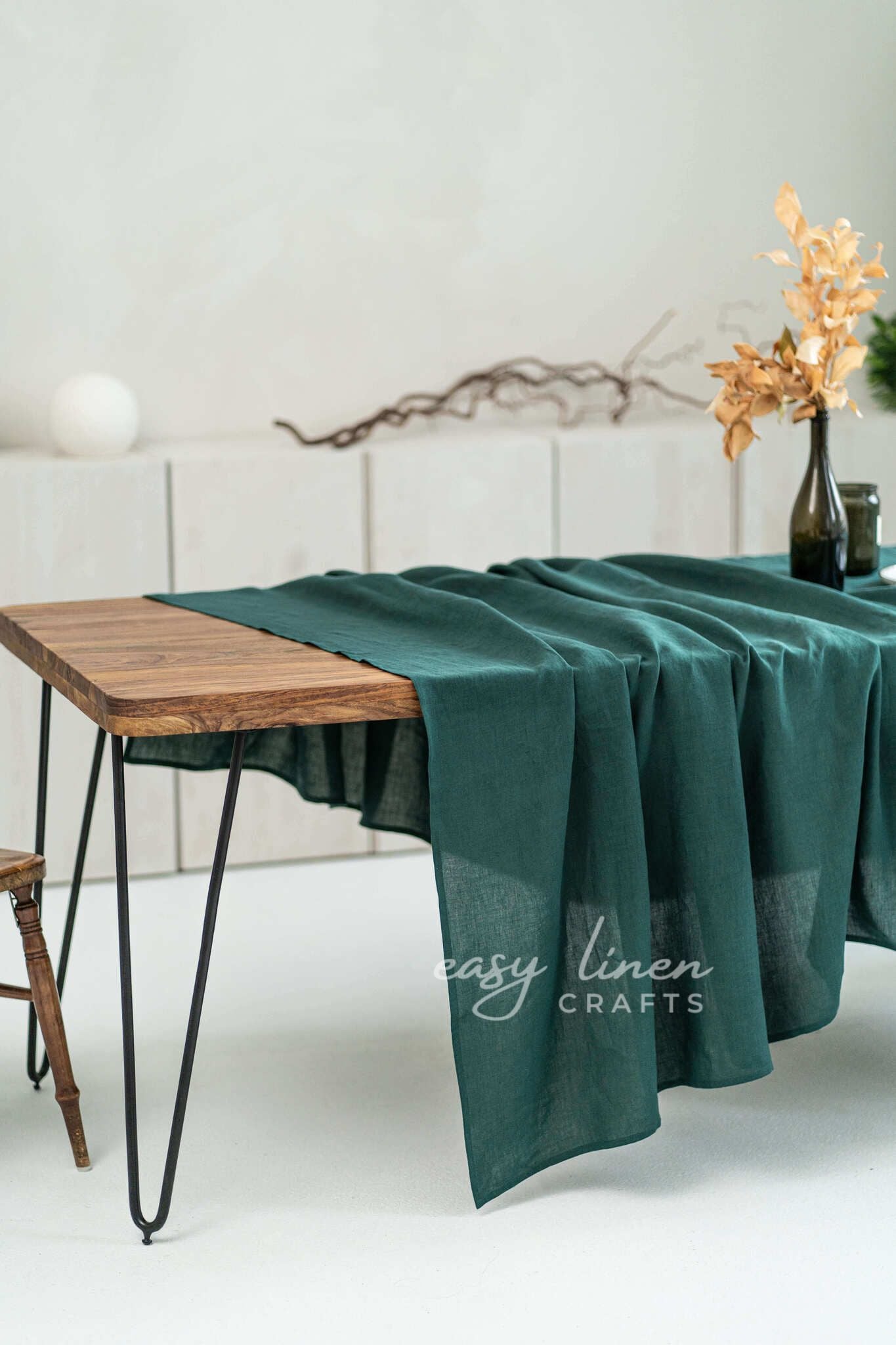 Linen tablecloth in Emerald Green color. Custom sizes available