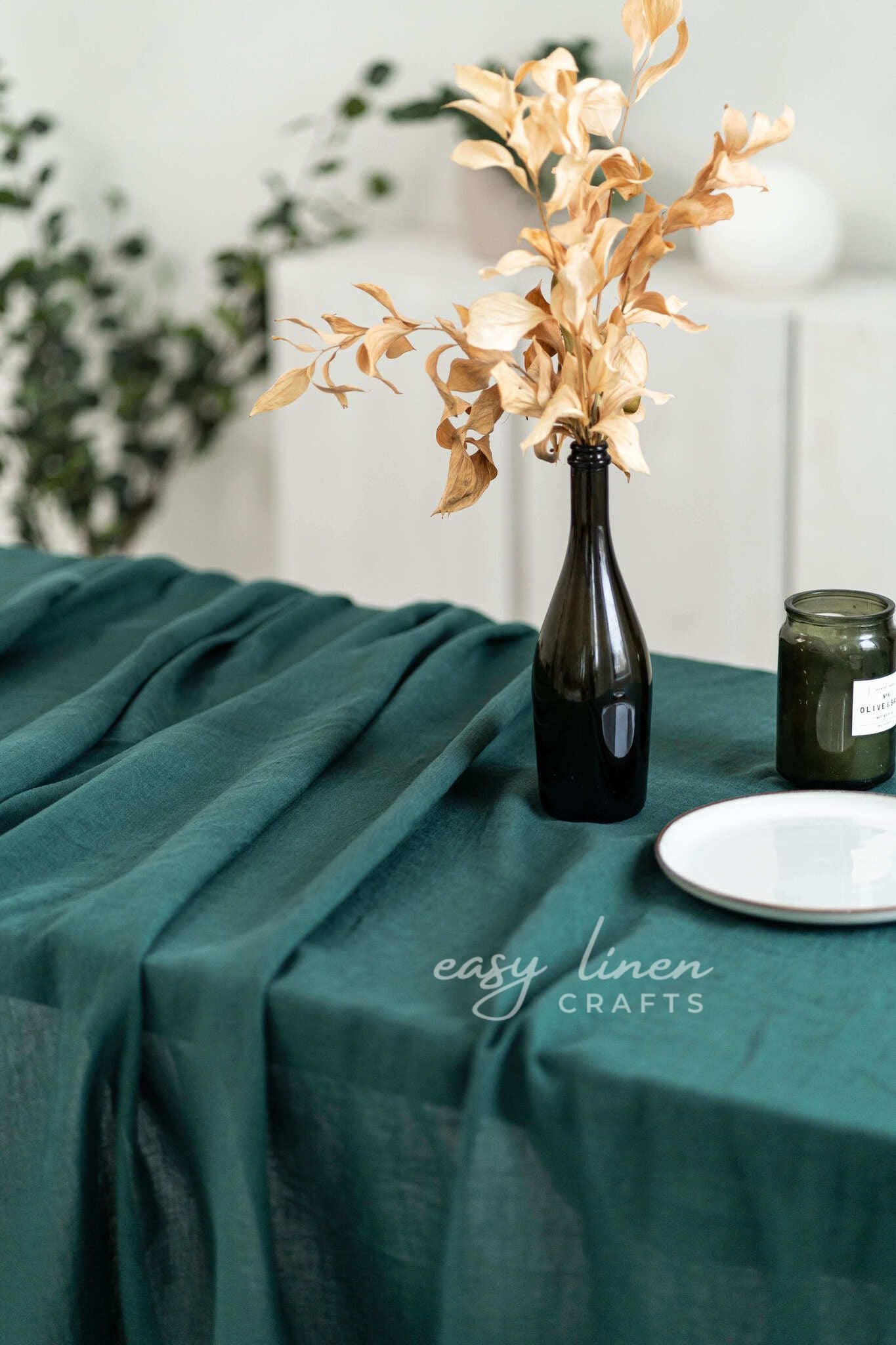 Linen tablecloth in Emerald Green color. Custom sizes available