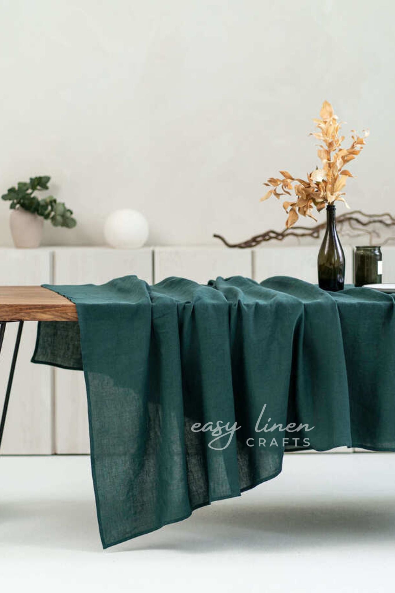 Linen tablecloth in Emerald Green color. Custom sizes available