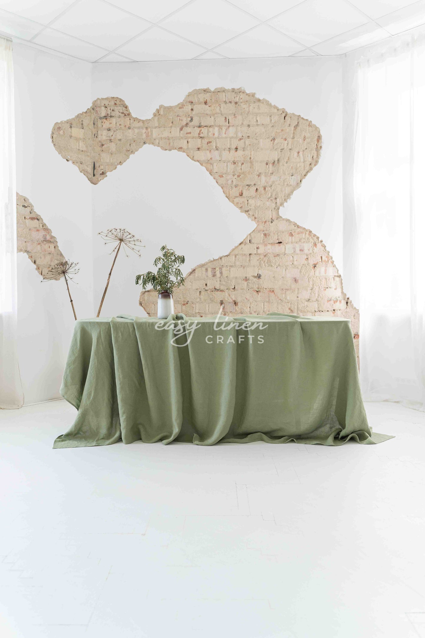 Linen tablecloth in Khaki Green color