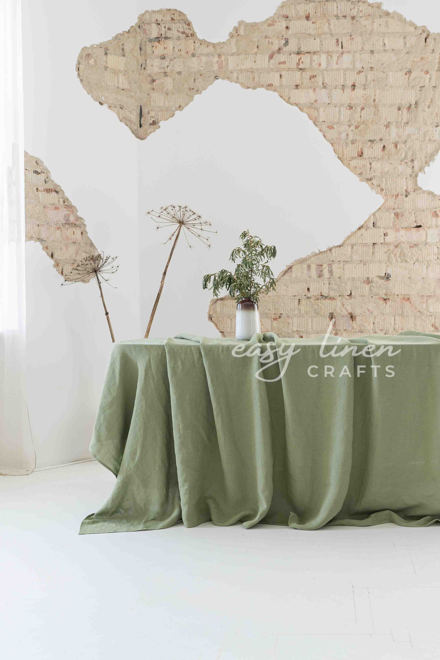 Linen tablecloth in Khaki Green color