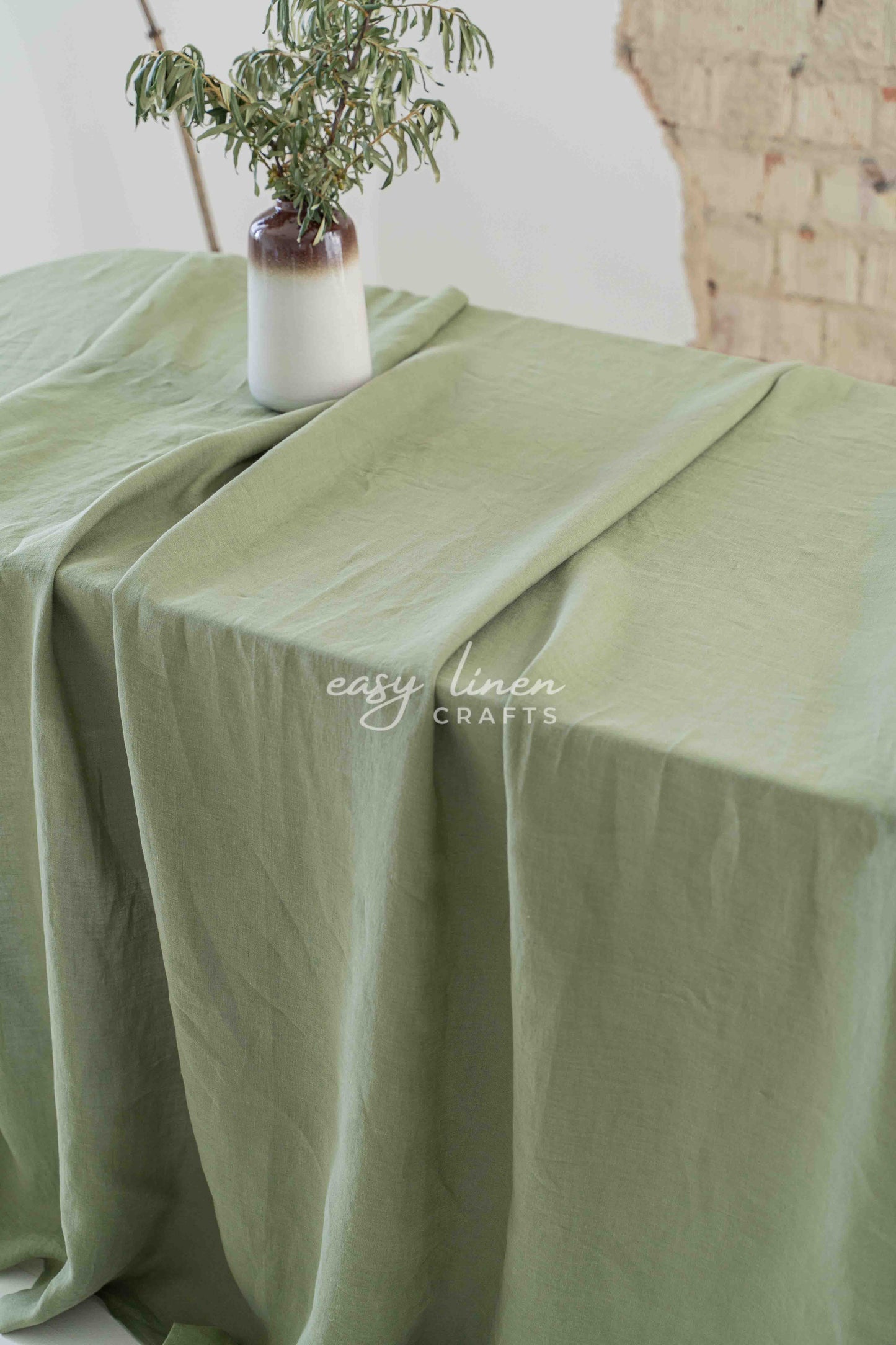Linen tablecloth in Khaki Green color