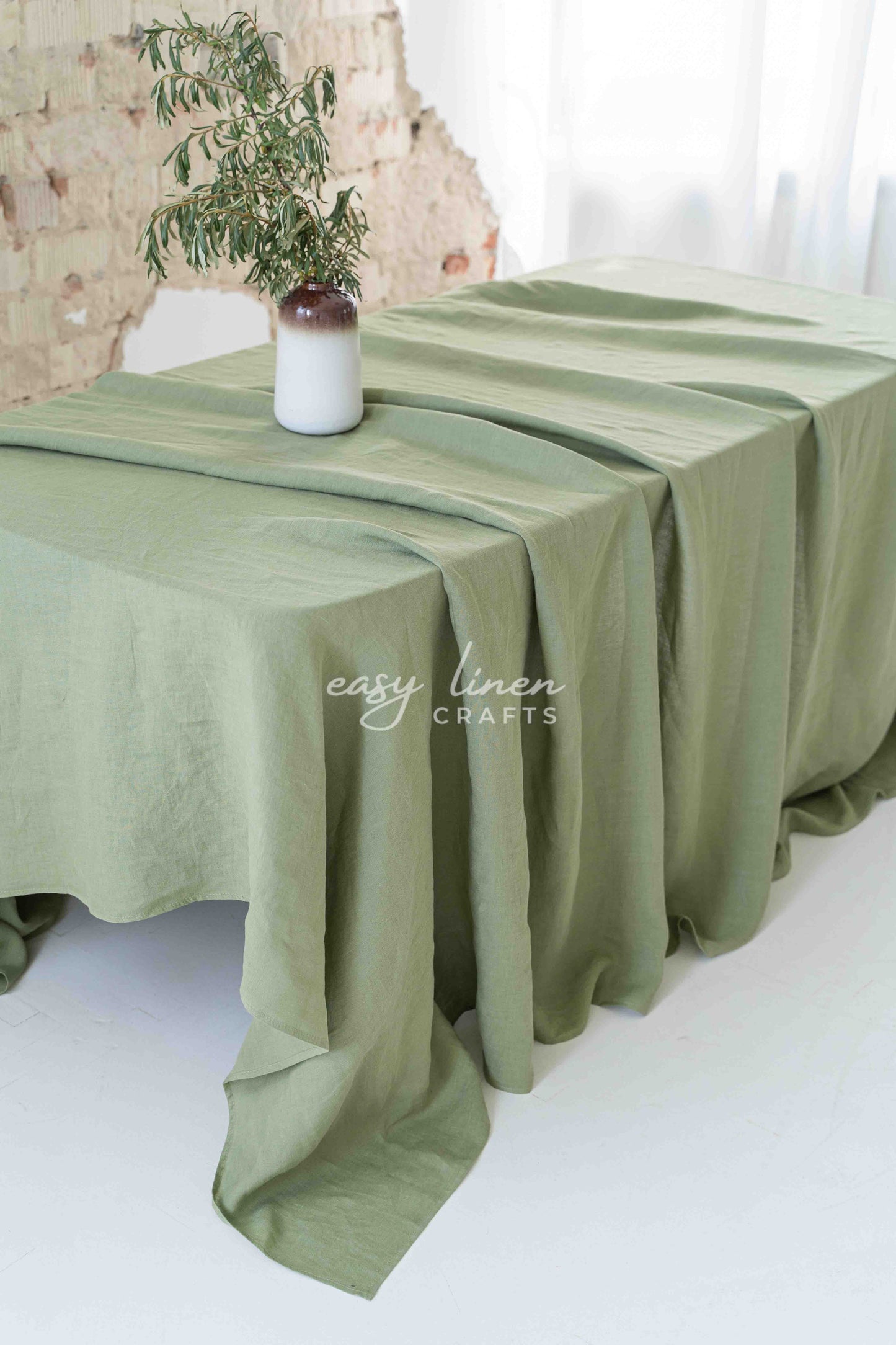 Linen tablecloth in Khaki Green color