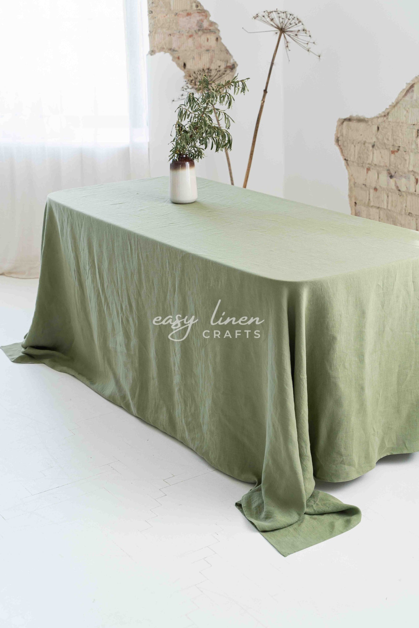 Linen tablecloth in Khaki Green color