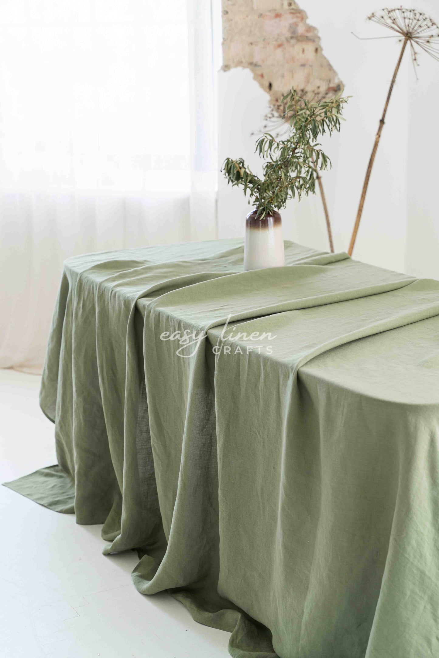 Linen tablecloth in Khaki Green color