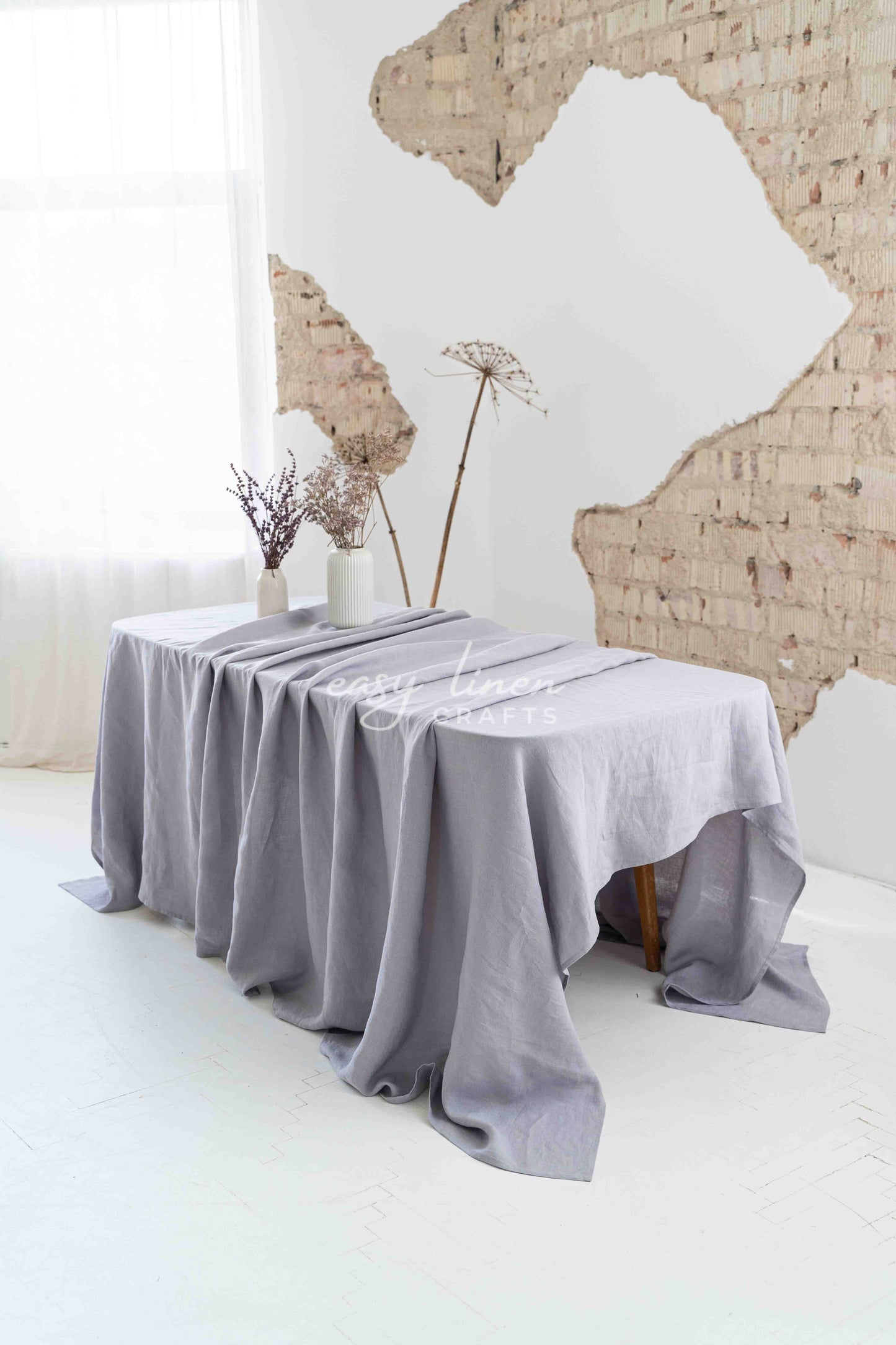 Linen tablecloth in Light Gray color.