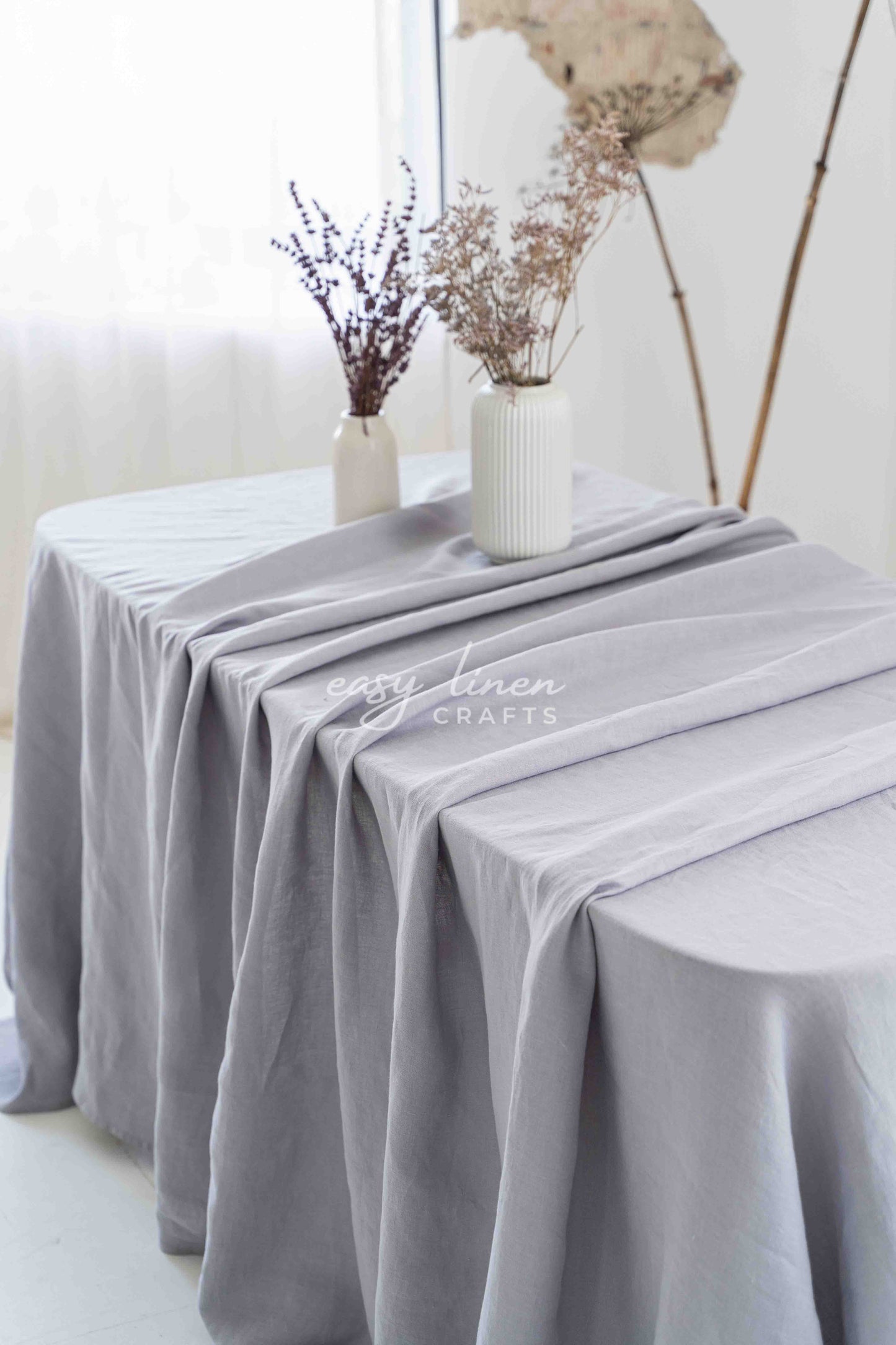 Linen tablecloth in Light Gray color.