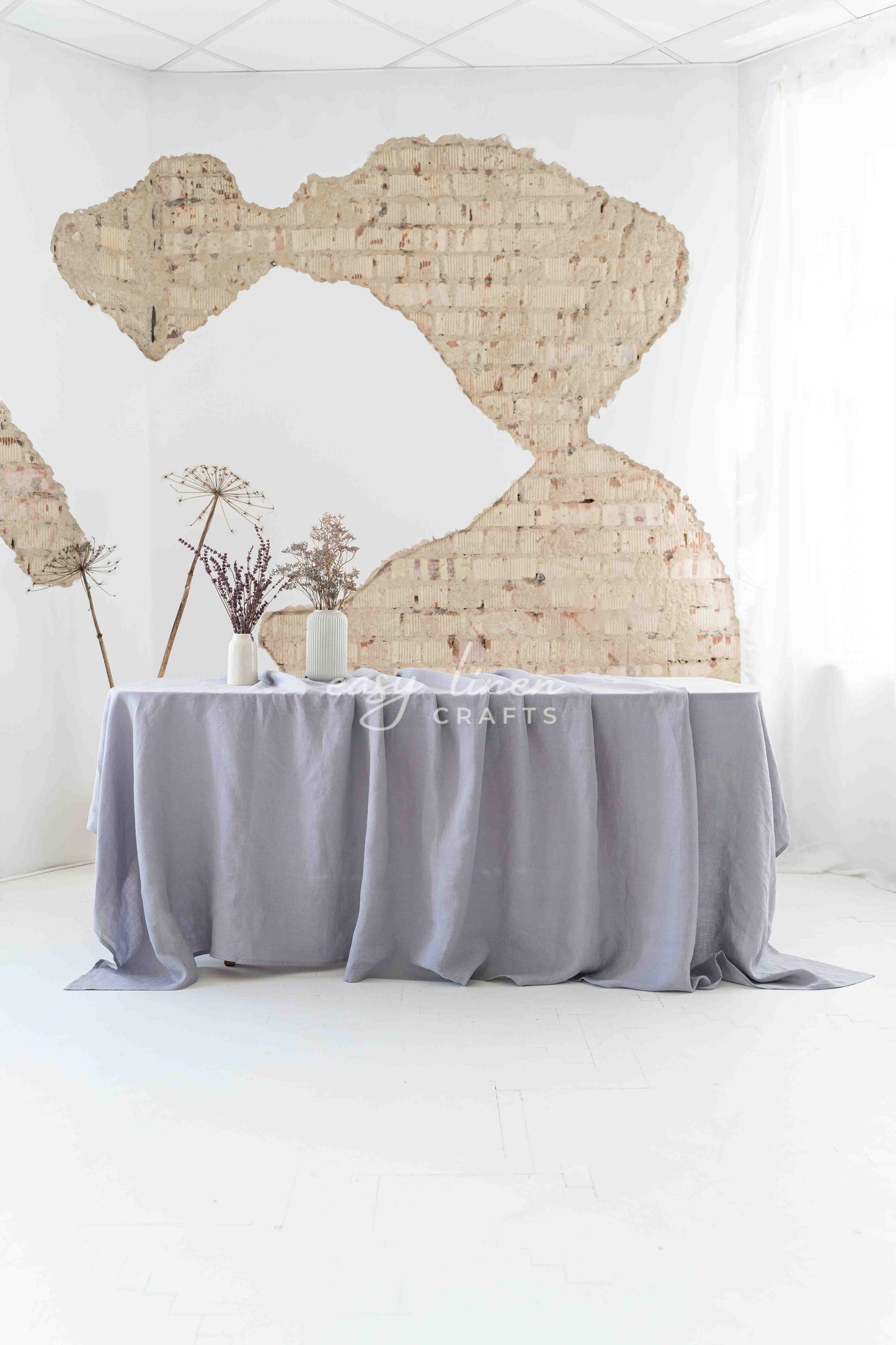 Linen tablecloth in Light Gray color.