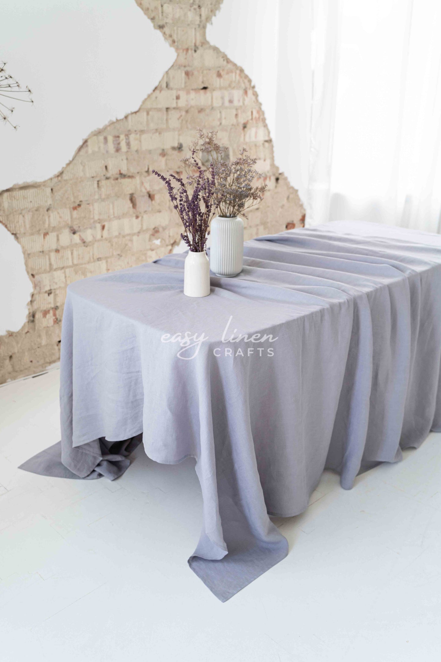 Linen tablecloth in Light Gray color.