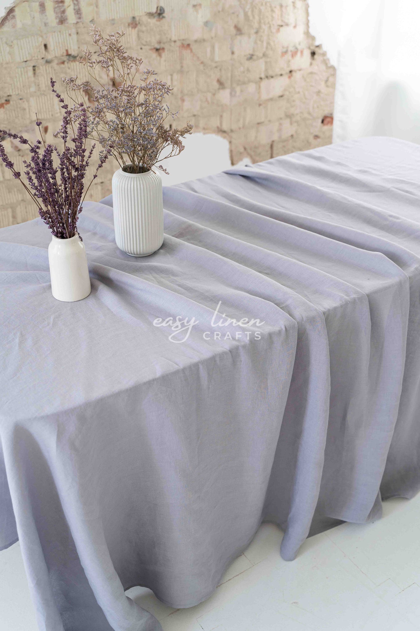 Linen tablecloth in Light Gray color.
