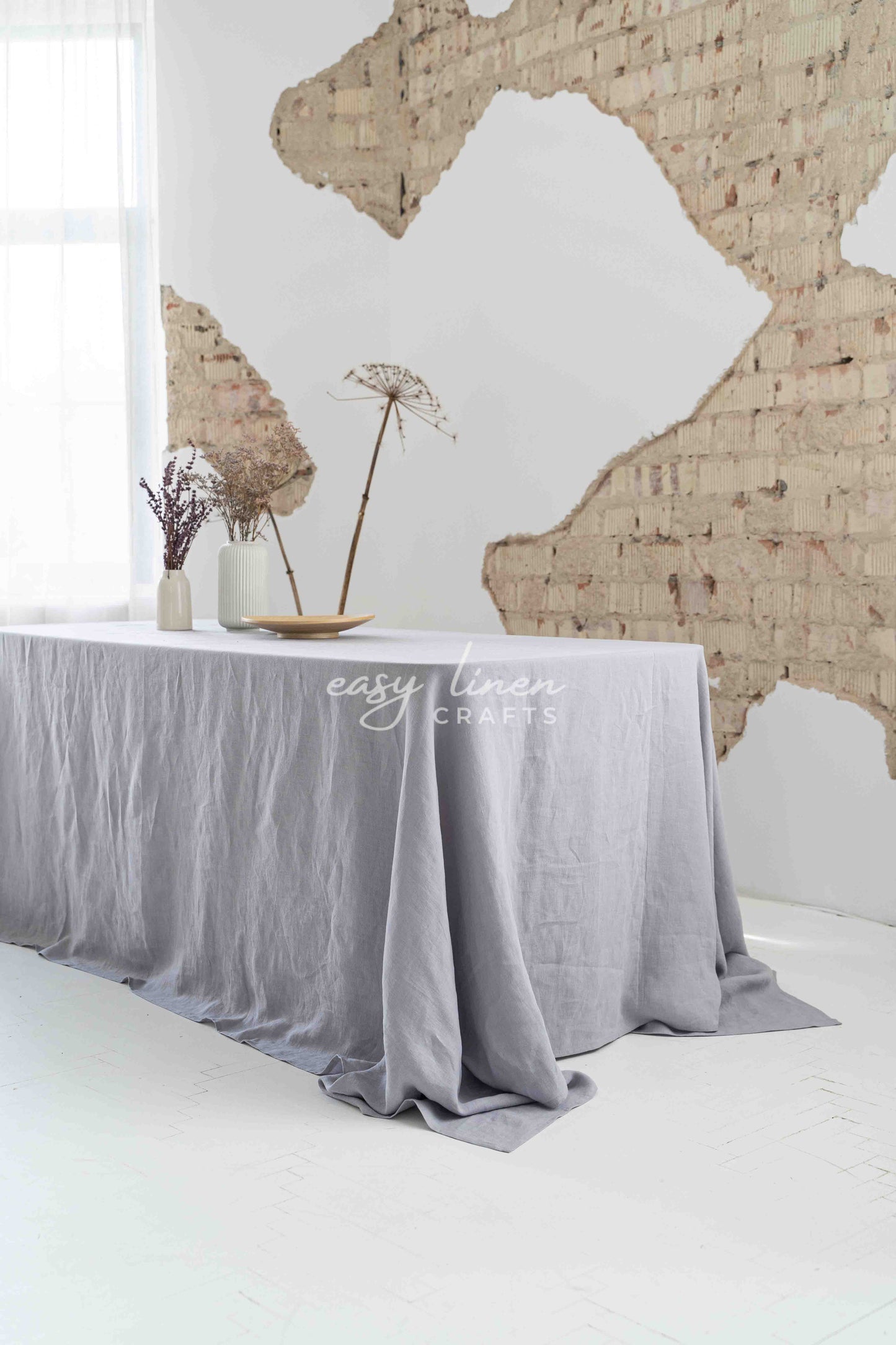 Linen tablecloth in Light Gray color.