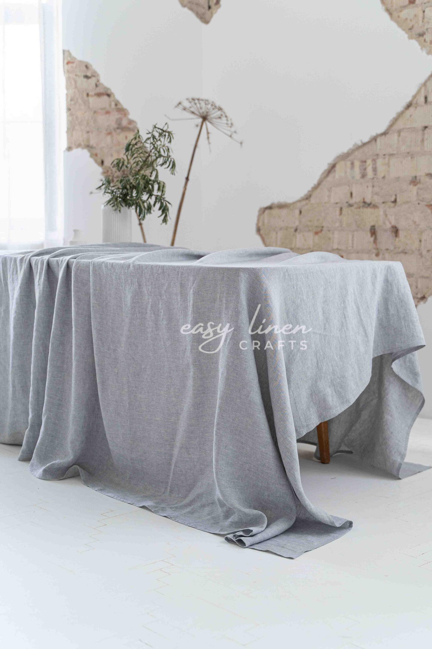 Linen tablecloth in Melange Gray color