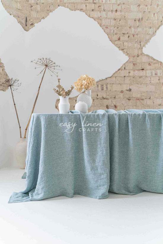Linen tablecloth in Melange Green color