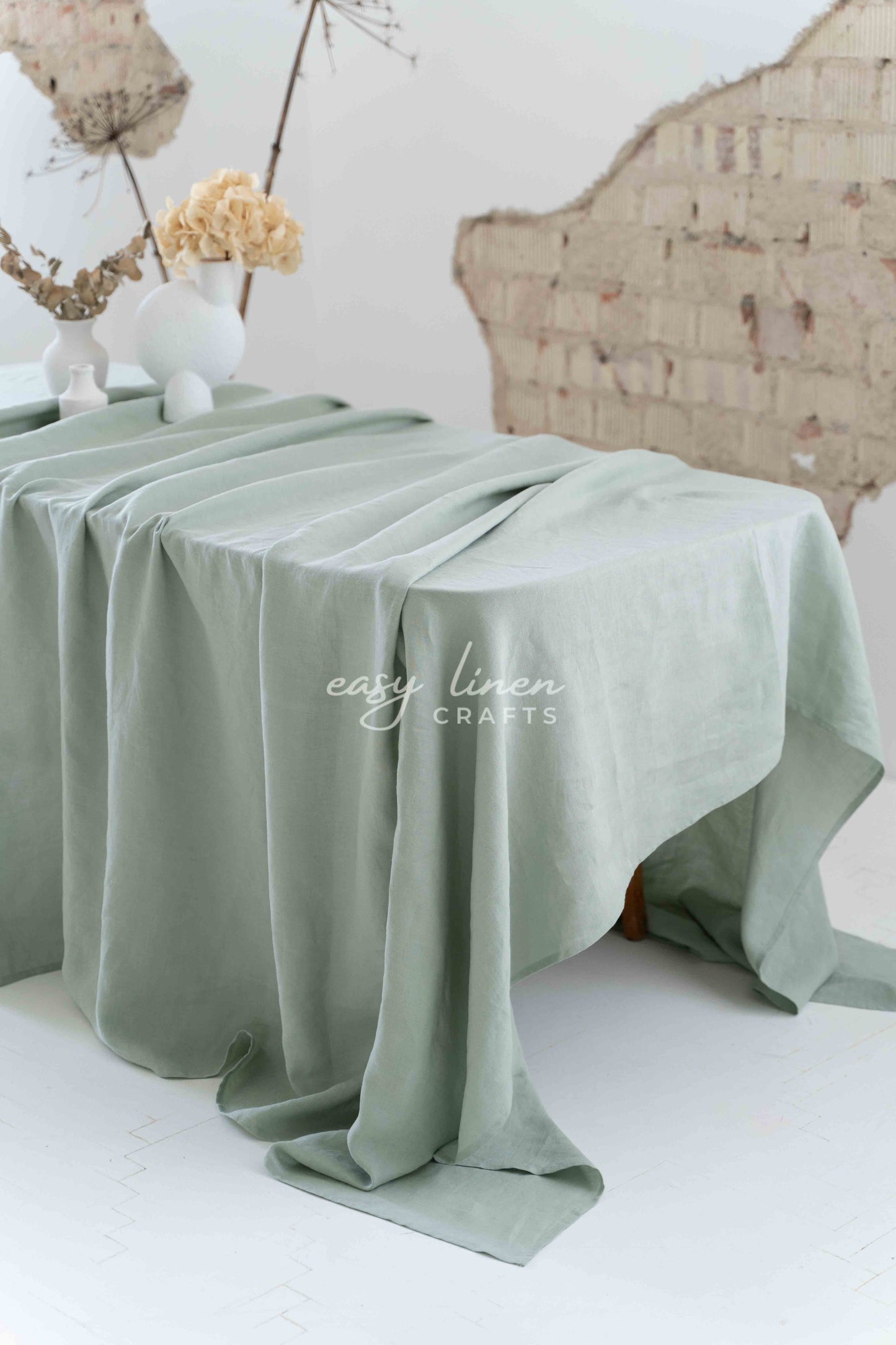 Linen tablecloth in Sage Green color