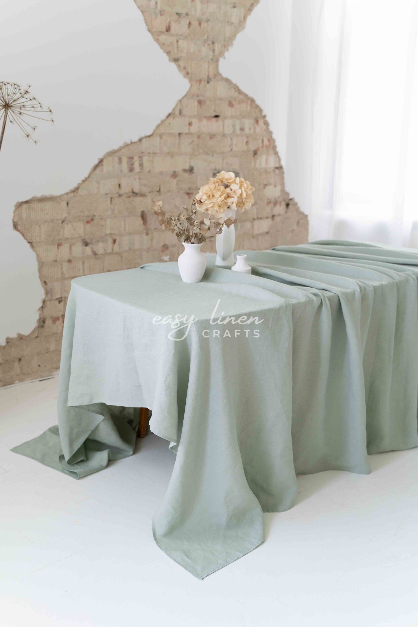 Linen tablecloth in Sage Green color