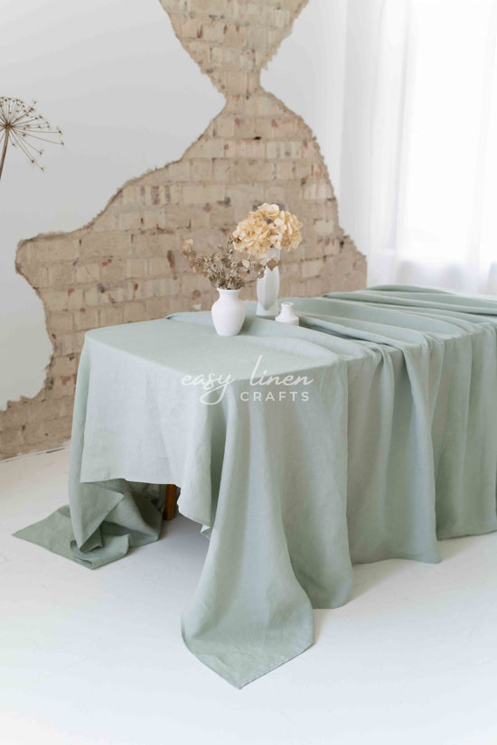 Linen tablecloth in Sage Green color