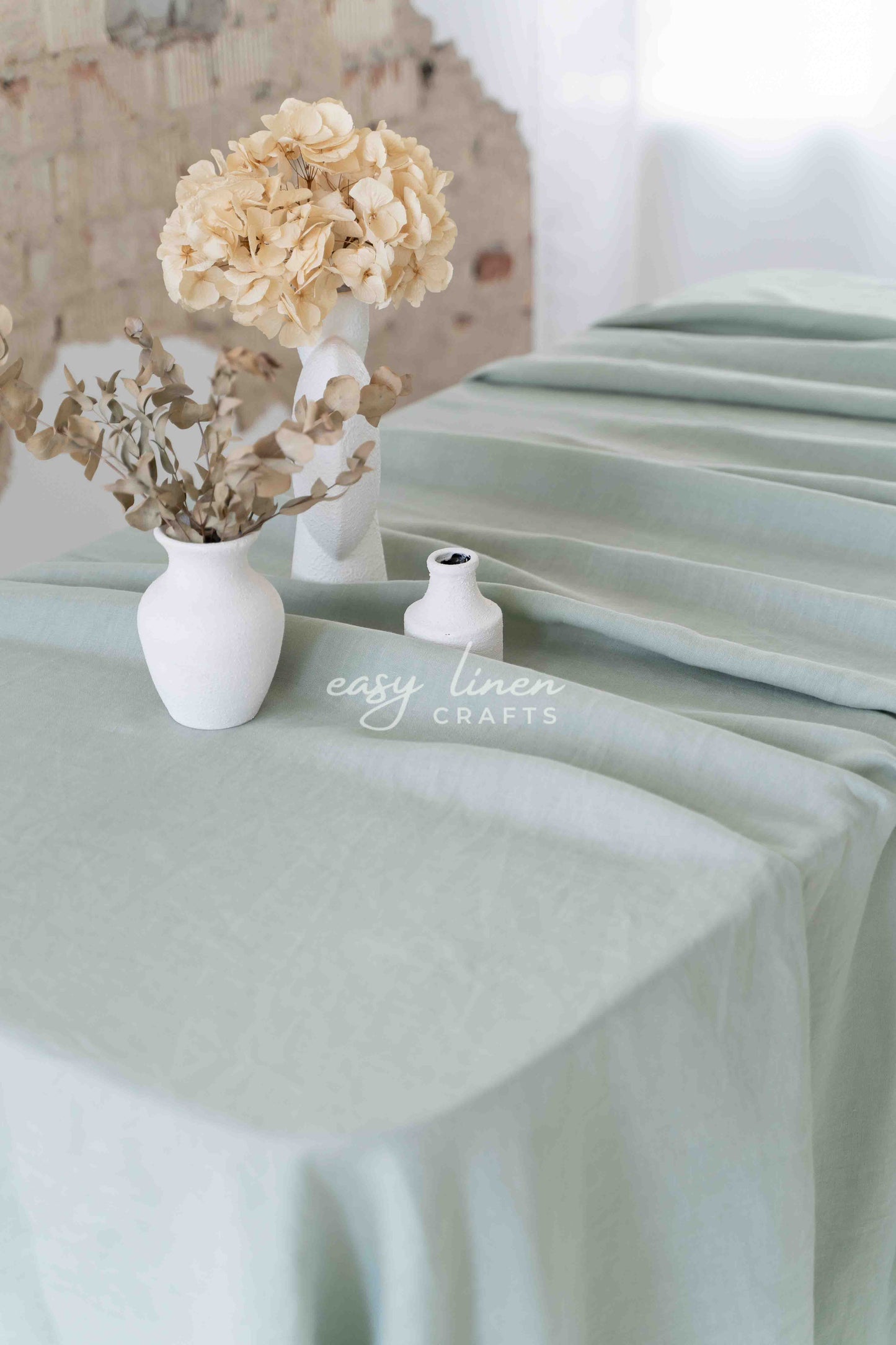 Linen tablecloth in Sage Green color