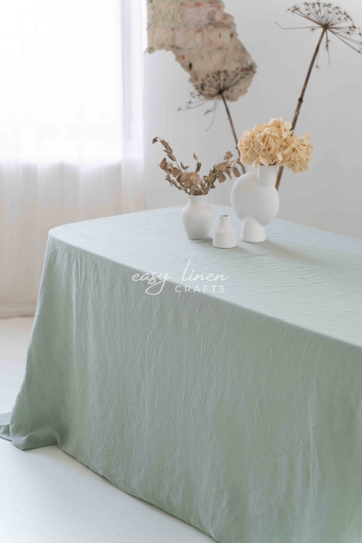 Linen tablecloth in Sage Green color