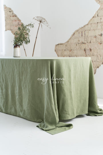 Linen tablecloth in Khaki Green color. Custom sizes available - Easy Linen Crafts