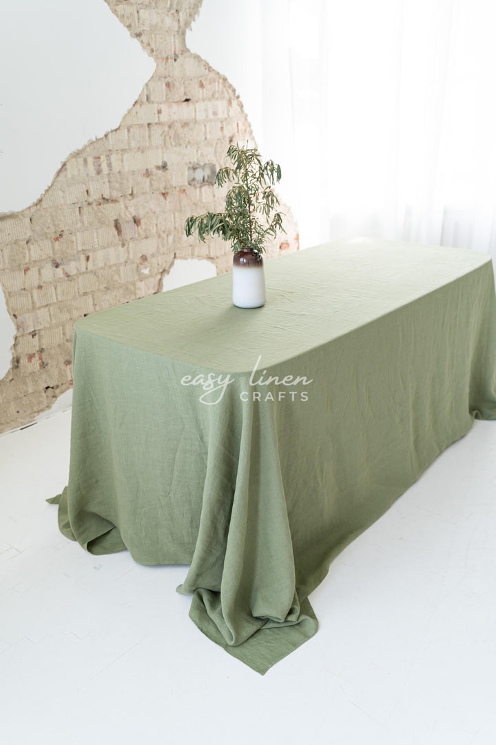 Linen tablecloth in Khaki Green color. Custom sizes available - Easy Linen Crafts