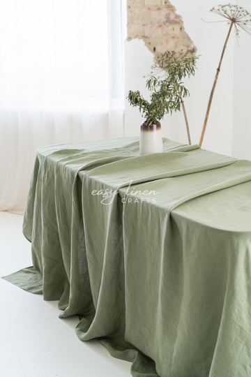 Linen tablecloth in Khaki Green color. Custom sizes available - Easy Linen Crafts