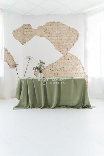 Linen tablecloth in Khaki Green color. Custom sizes available - Easy Linen Crafts