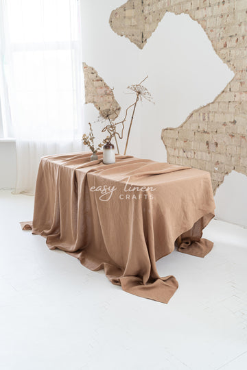Linen tablecloth in Camel Brown color. Custom sizes available - Easy Linen Crafts