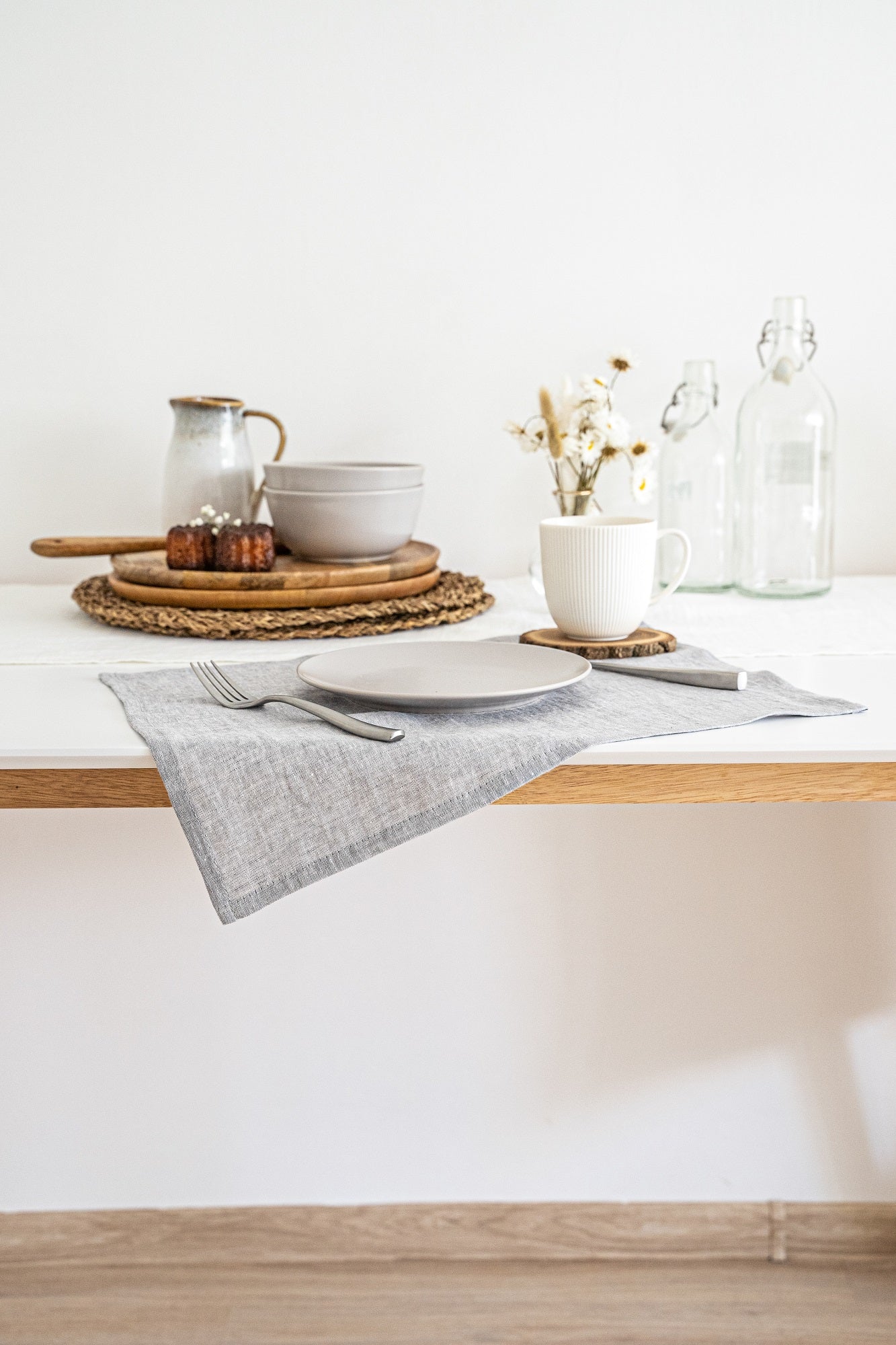 Melange grey linen table mat, table decor