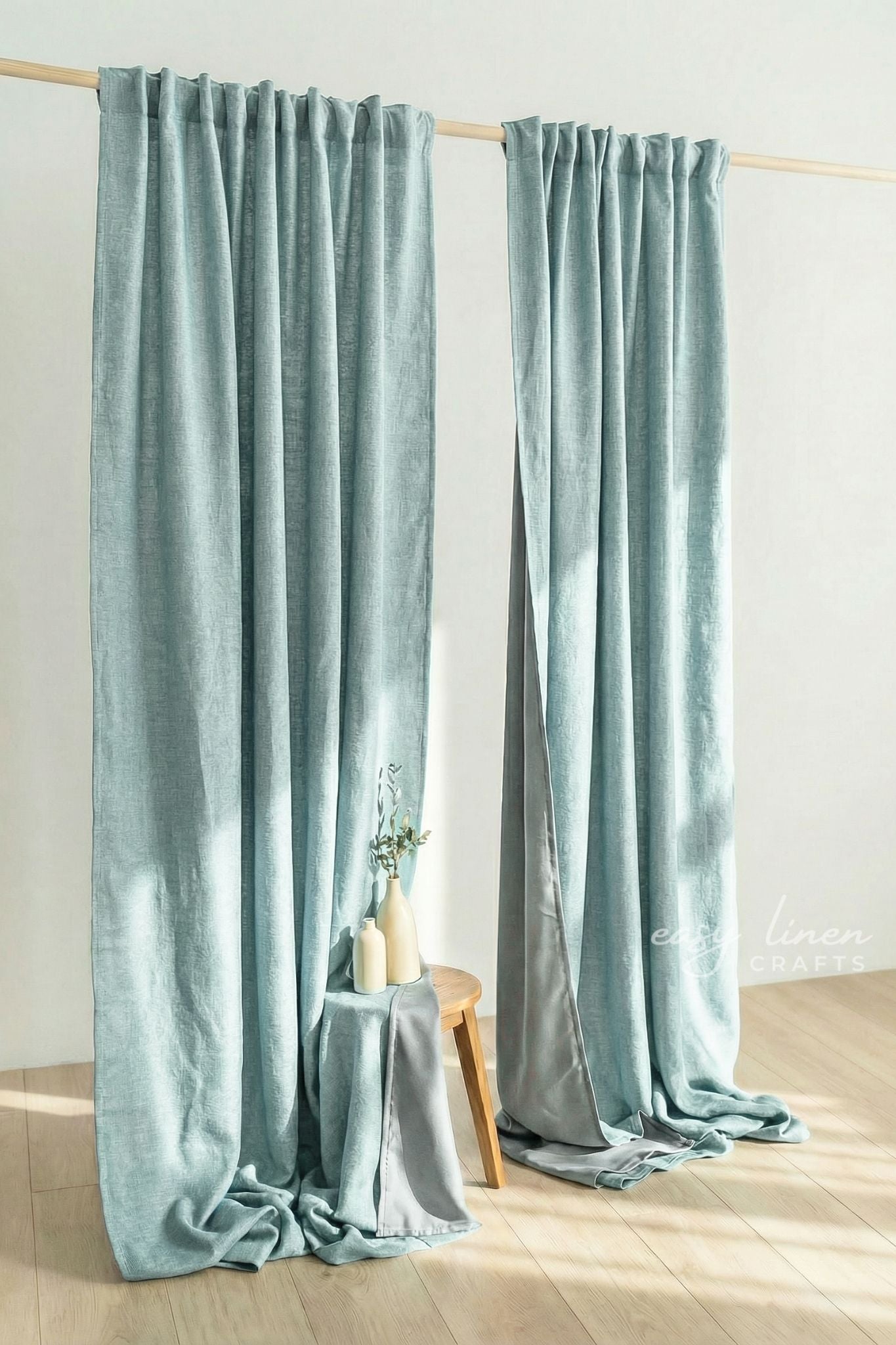 Linen Blackout Curtain in Melange Green Color (1 Panel)