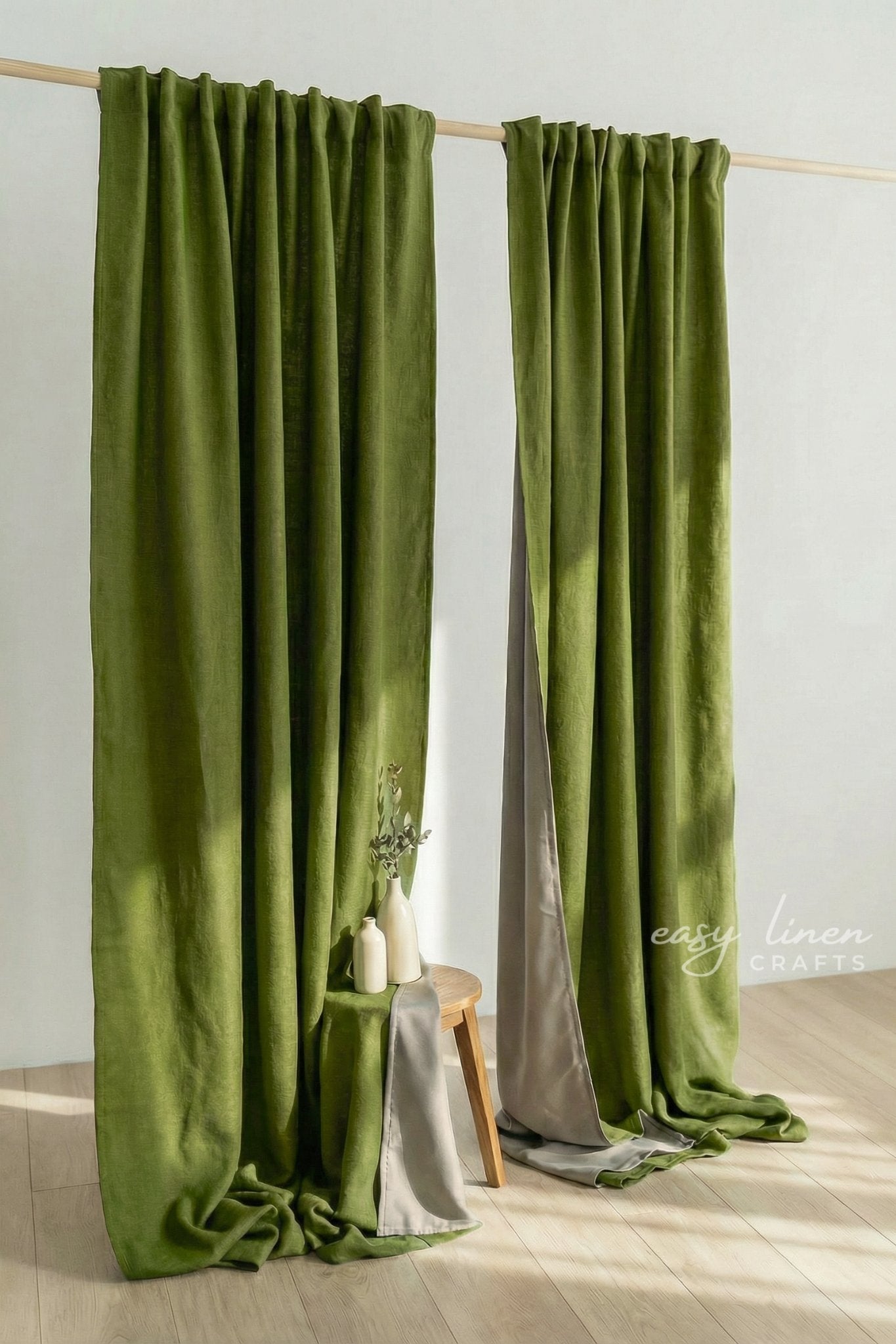 Linen Blackout Curtain in Moss Green Color (1 Panel)
