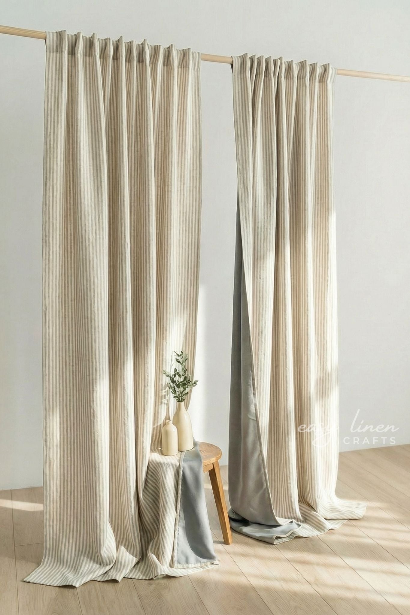 Linen Blackout Curtain in Striped Natural Color (1 Panel)