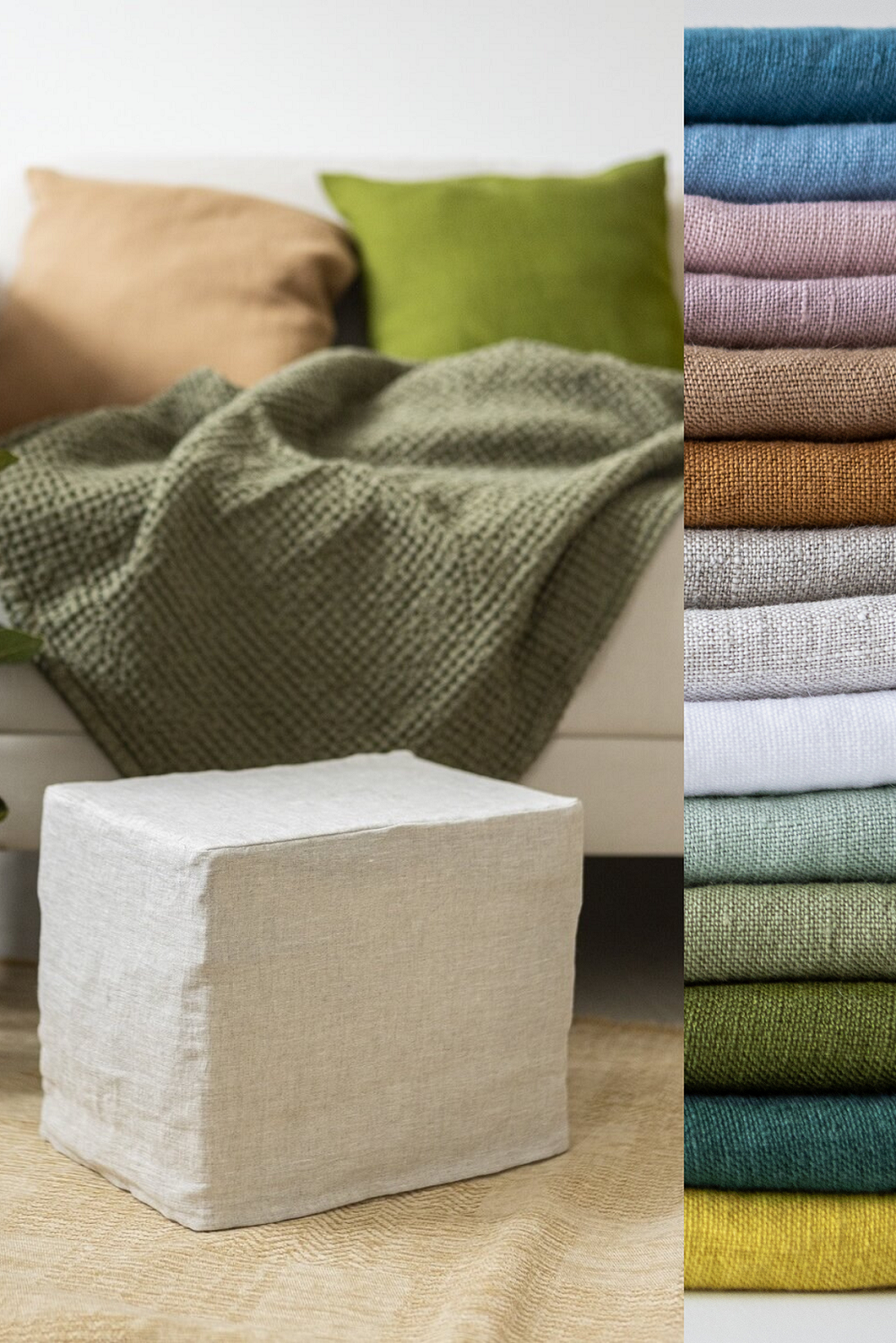 Linen ottoman cover in various colors - Easy Linen Crafts