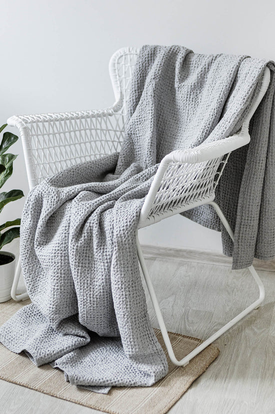 Waffle blanket throw in Light Gray color