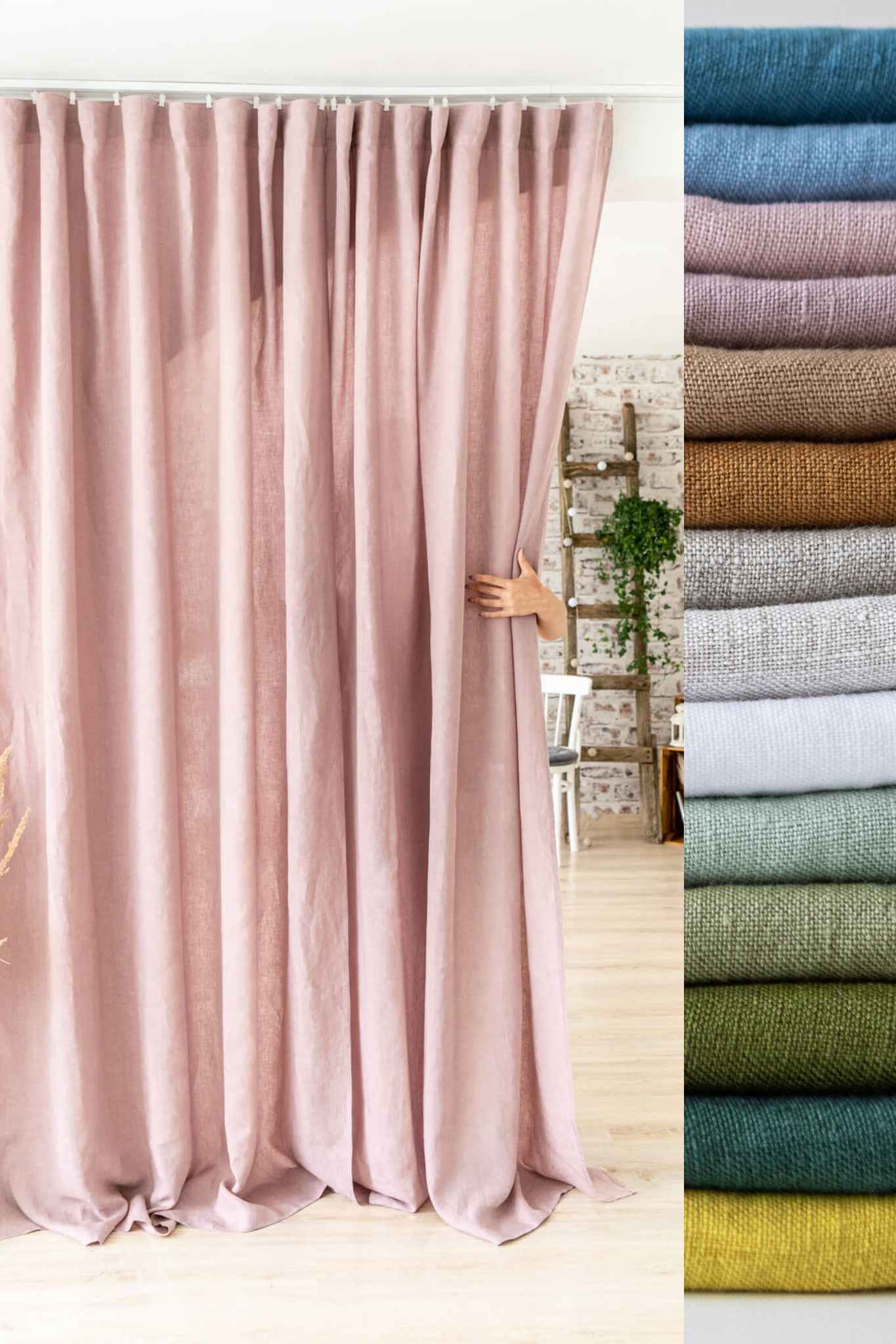Set of 2 linen curtain panels with multifunctional tape, 270cm/ 106" Width - Easy Linen Crafts