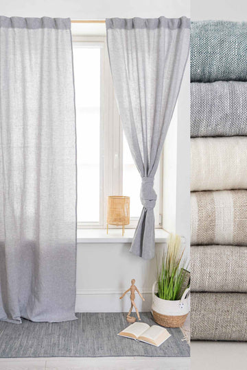 Set of 2 linen curtains with multifunctional tape (1pair) - Easy Linen Crafts