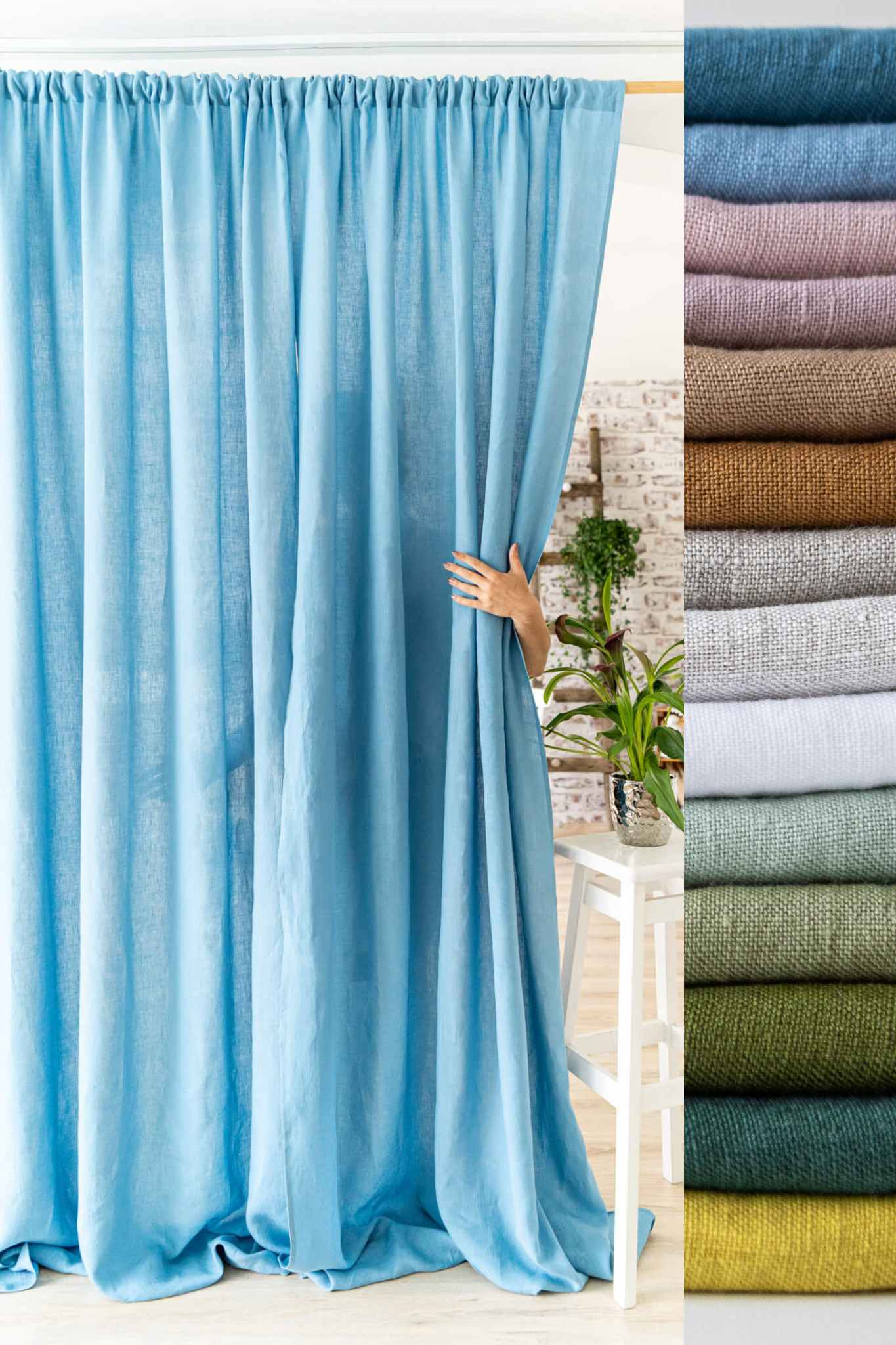 Set of 2 linen curtains with rod pocket 135cm/ 51" Width (1 pair) - Easy Linen Crafts